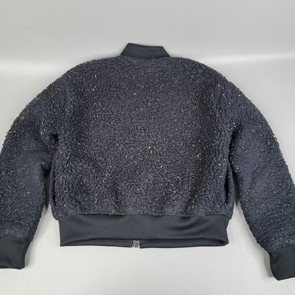 Nike Girls Bomber Jacket Size Small Loose Fit Full Zip Black Gold Faux Fur - Picture 4 of 12